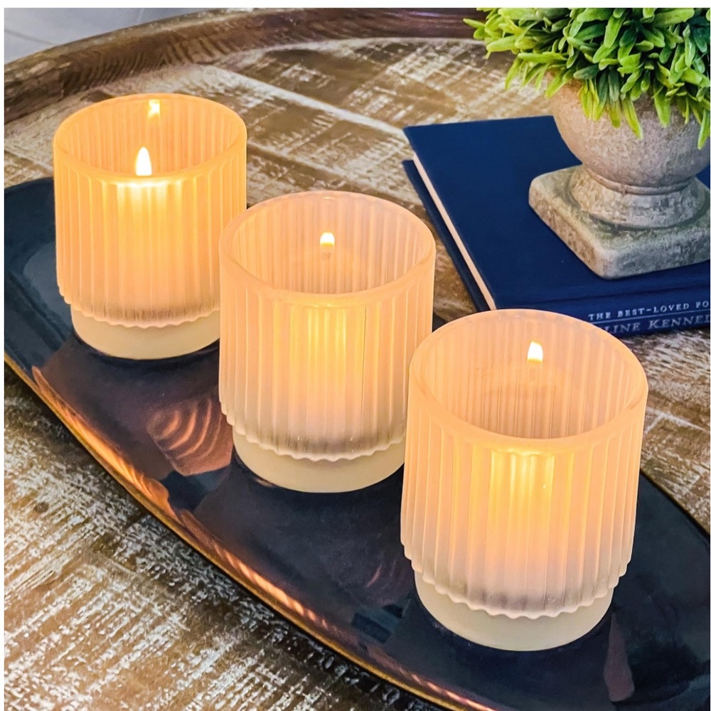 Kate Aspen Classic Frosted Fluted Glass Tealight Votive Candle Holders (6-Pack)